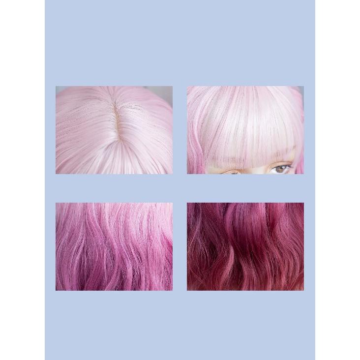 Long Ombre Wavy Curly Pink Purple Gradient Wigs with Bangs Fluffy Women Lolita Cosplay Hair Wig for Daily Party