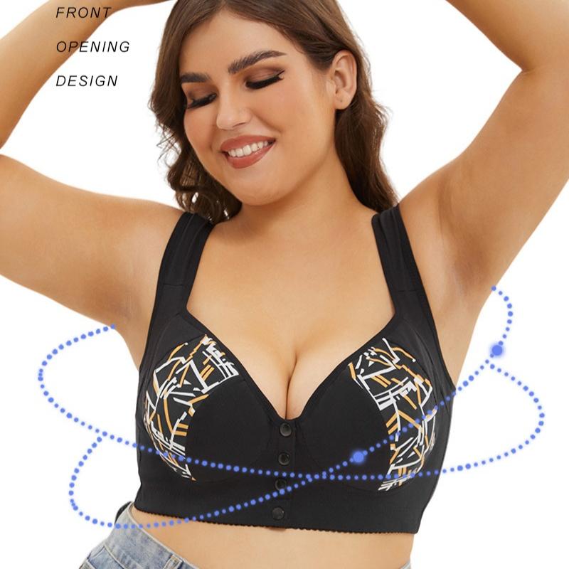 Oversized Bra, European and American Sizes, Cross-border Hot-selling Large Cup Vest-style Front-button Printed Underwear