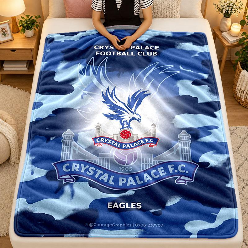 Flannel BlanketCrystal Palace Football Warm Soft Throw Blanket for Indoor Sofa Bed Living Room Use