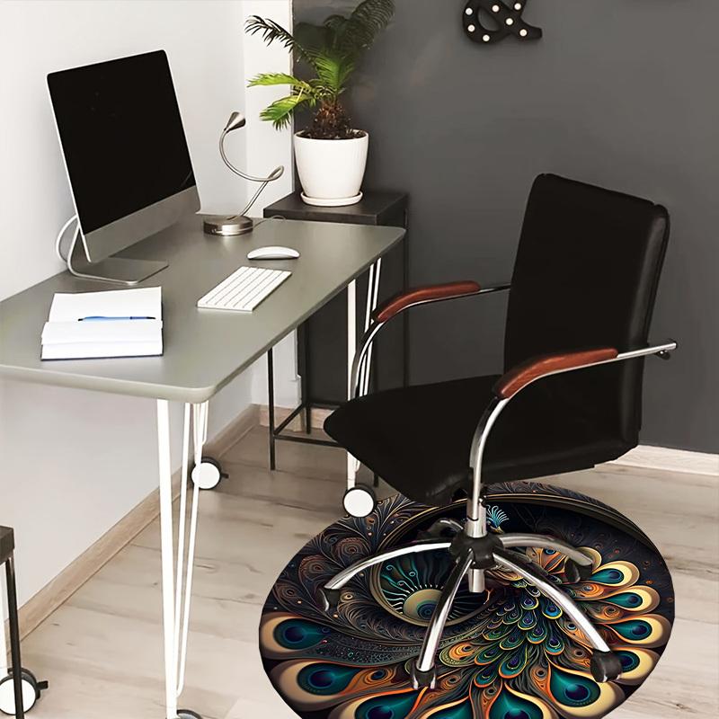 

1pc Office Carpet Chair Mats Peacock Feather Mandala Design Perfect for Decorating Office Chairs, Living Rooms, Or Bedrooms 80cm