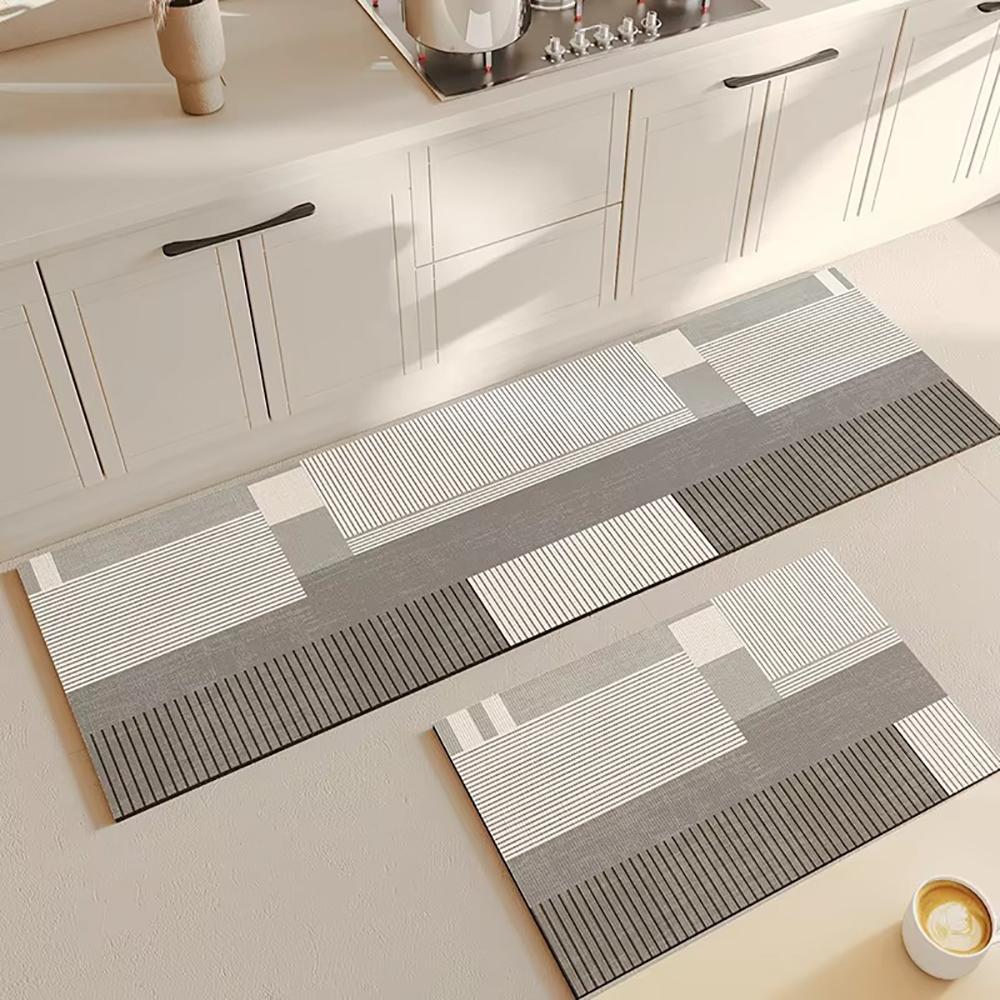 1pc Ins Wind Geometric Pattern Non Slip Kitchen Rug Waterproof Easy To Clean Living Room Entrance Mat Home Decor