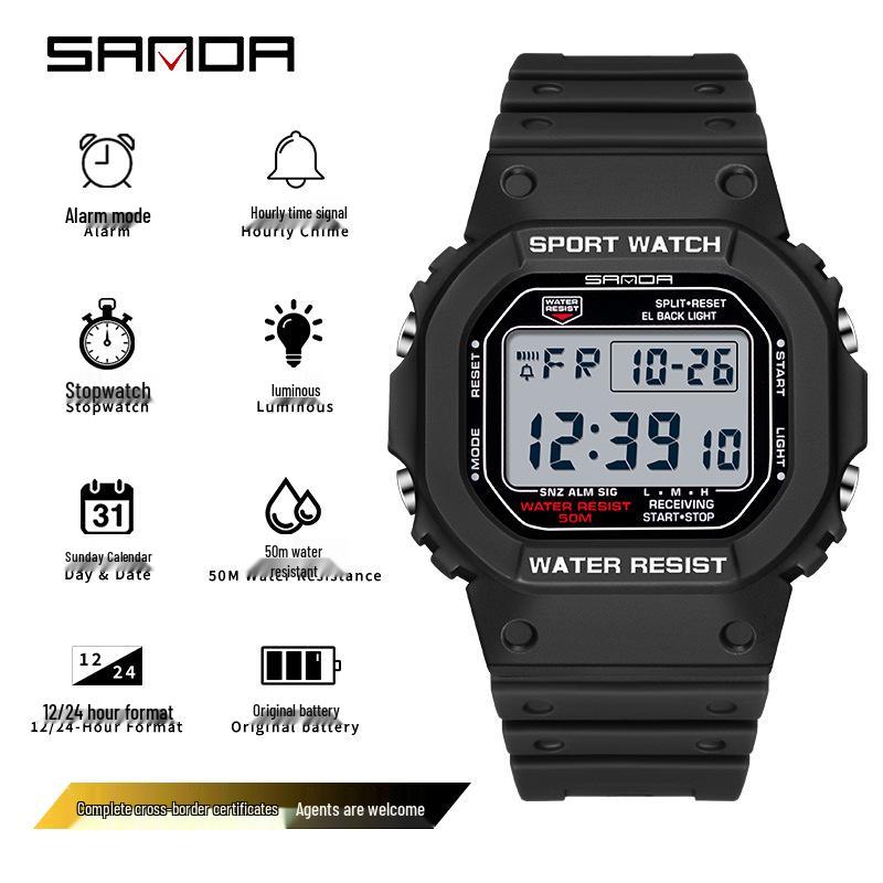 Sanda Waterproof Multi-functional Sports Watch - Fashionable Unisex, Simple Display, for Outdoor Activities