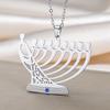 Chanukah Menorah Necklace Religious Jerusalem Temple Hanukkah Shammash Pendant Stainless Steel Judaica Jewelry