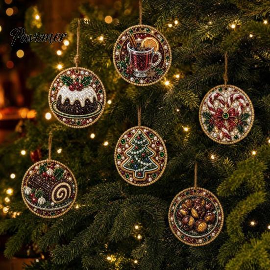 Christmas Faux Pearl Art Kit 6Pcs/Set Ornaments DIY Kit, Hanging Decorations Craft Creative Making with Round Charms Pearls, Holiday Rhinestone