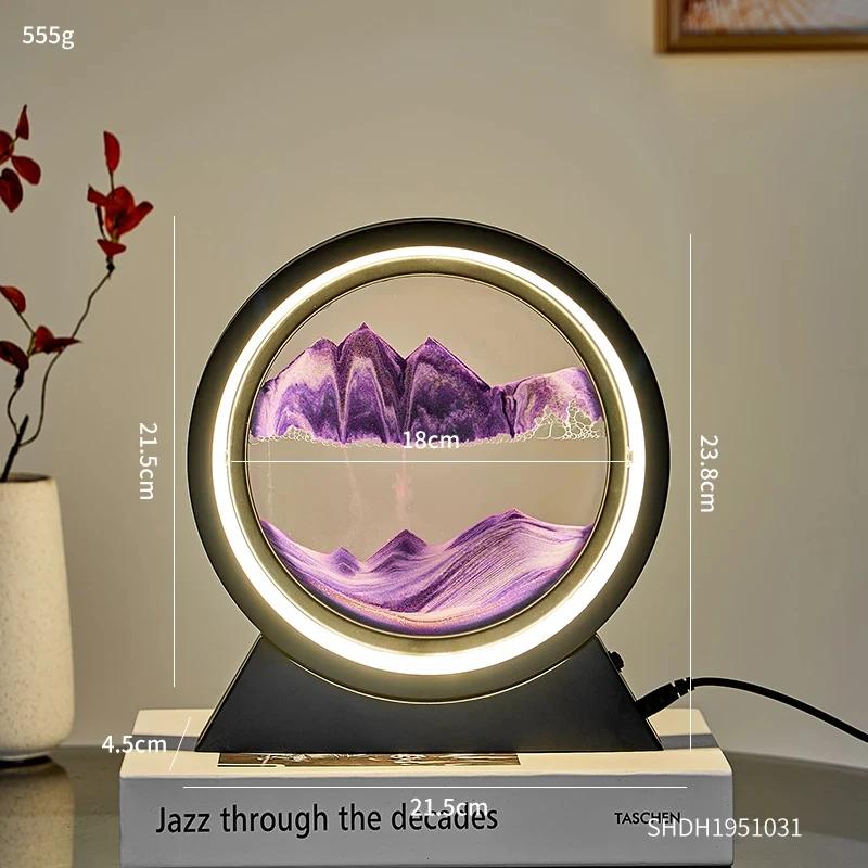 LED Moving Sand Art Table Lamp, 3D Quicksand Night Light, Flowing Sandscape Hourglass Decor for Bedroom Office, Gift