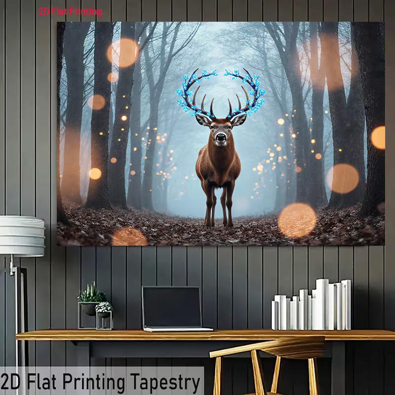 2D Fantasy Wald Hirsch Kulisse mit blauen Geweihen & Lichterketten Party Dekoration