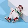 Blucome Cartoon Oil Dripping White Skating Snowman Brooch Girl Scarf Christmas Cute Accessory Pin