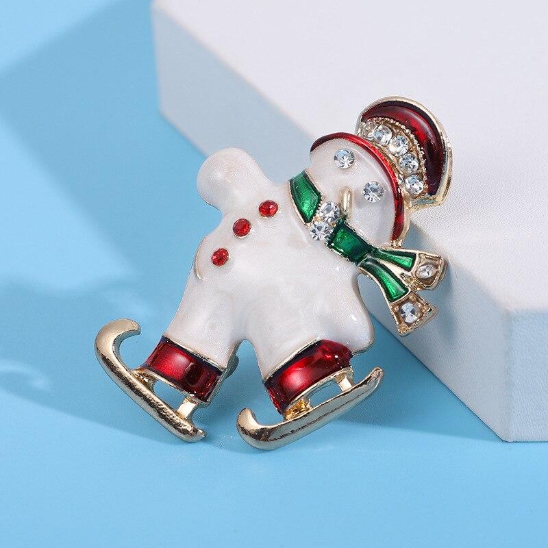 Blucome Cartoon Oil Dripping White Skating Snowman Brooch Girl Scarf Christmas Cute Accessory Pin