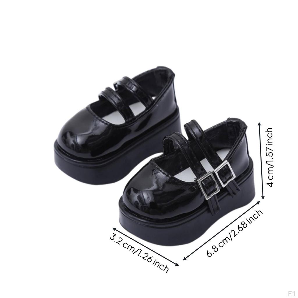 BJD Doll Shoes Buckle Straps Mary Janes Glossy Toy Accessory Black