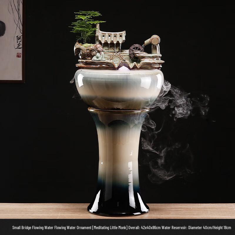 OIMG Floor-standing Water Feature with Meditating Monk