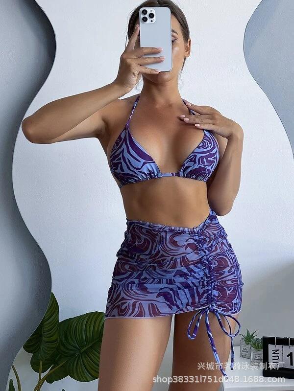 New multi-color print sexy striped fashion swimsuit bikini Bikini three-piece women's swimsuit
