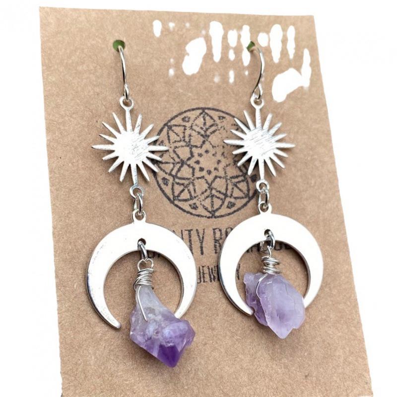 Natural Quartz Amethyst Pendant Earrings