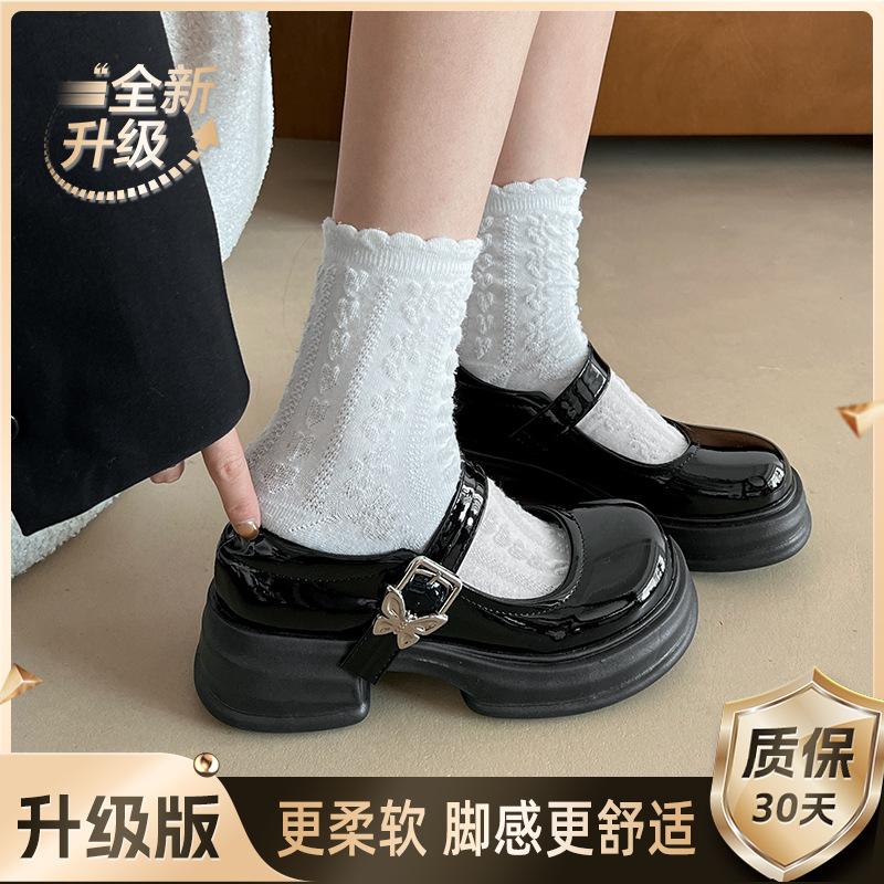 

Black heightening round head platform small leather shoes women s new spring and summer retro Mary Jane single shoes 40
