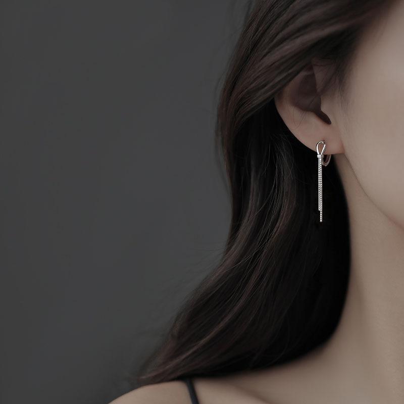 LByzHan 925 Silver Box Chain Tassel Hoop Earrings For Women Minimalist Wedding Jewelry Gift