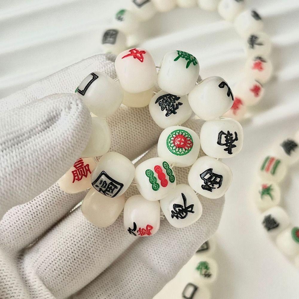 Handmade Acrylic Bead Hand Ring Elastic Chinese Mahjong Bracelet Cute   Girls