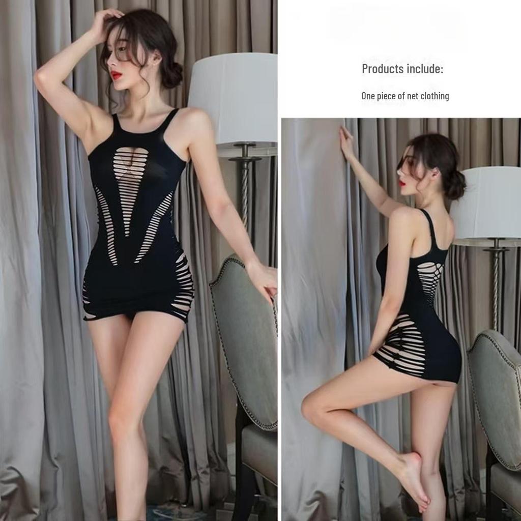Tempting Black Fishnet Suspender Jumpsuit: Sexy, Plus-Size Women's See-Through Skirt
