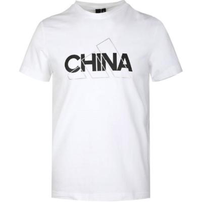 China Tee Letter Pattern Print Casual Round Neck Short Sleeve T-Shirt Men Tops White GL5640