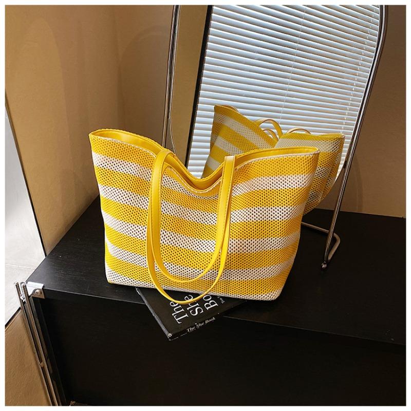 

Премиальная полосатая сумка-тоут, новая женская сумка через плечо большой вместимости, ленивый стиль, легкая сумка для отпуска, сумка для покупок. жёлтый
