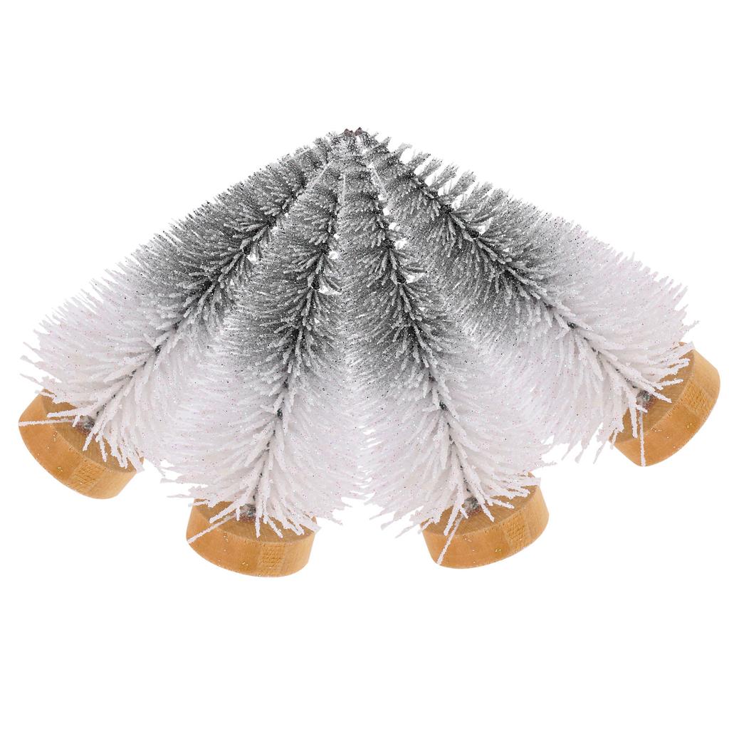 4Pcs Mini Artificial Christmas Tree Decor with Wooden Base Realistic Festive Tabletop Desktop Bookshelf Window Sill Cabinet