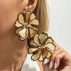 Salircon Exaggeration Black Large Textured Metal Enamel Flower Post Earrings Women New Fashion Holiday Jewelry Accessories Gift