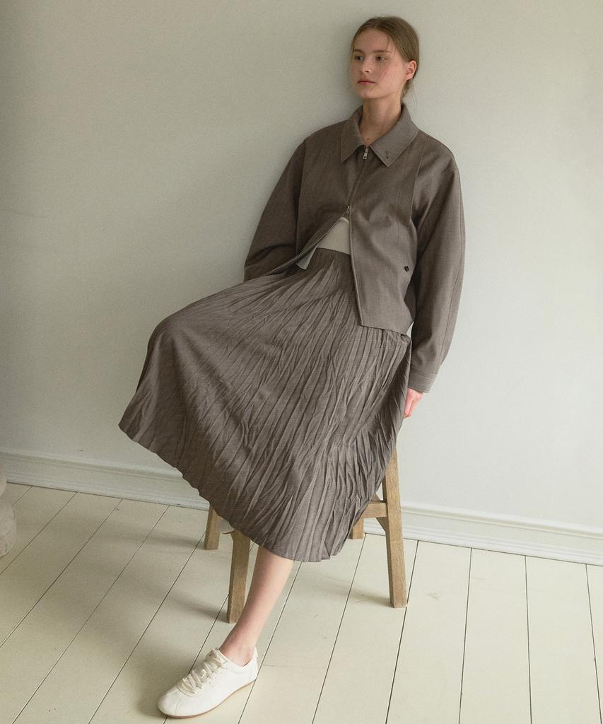 Otte Bias Double Pleats Skirt_Brown