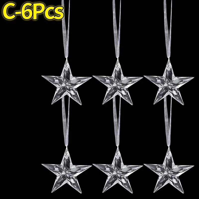 Clear Crystal Snowflake Icicle Pendants Acrylic Christmas Tree Ornaments Holiday New Year Home Party Hanging Decoration Supplies
