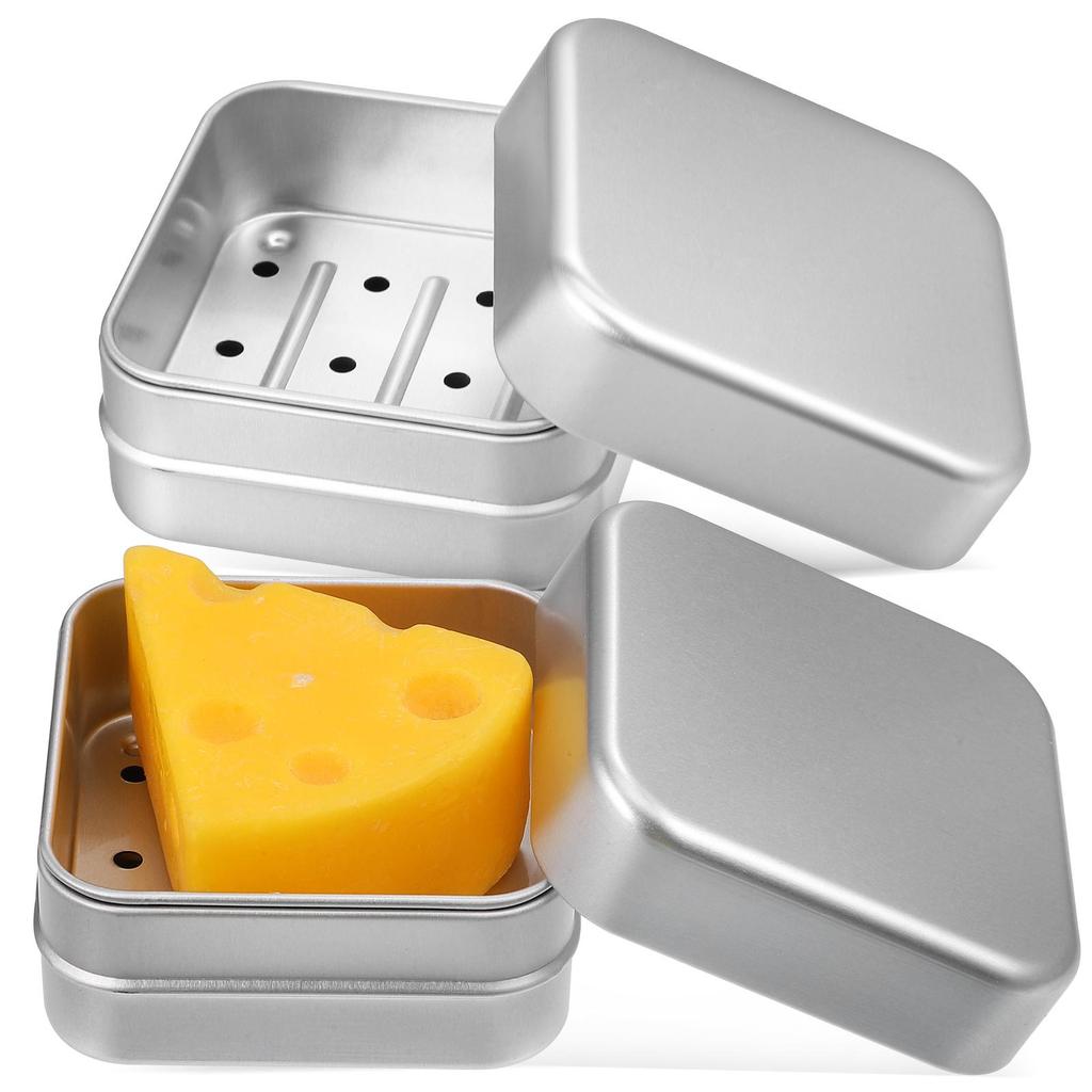 2 Pcs Tray Aluminum Box Covered Travel Holder Compact Size Case Draining Soap Holder Bar Soap Case