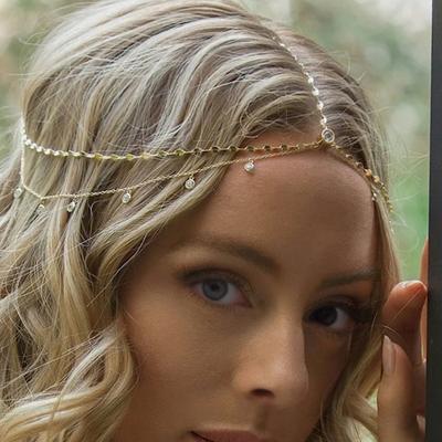 Přívěsek s kamínky ve stylu Boho Přívěsek s kamínky ve dvou vrstvách Elegantní čelenka Bling Svatební Řetízek na čelo Šperky Dárkový doplněk do vlasů