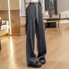 Women's High-Waist Drawstring Plaid Wide-Leg Pants