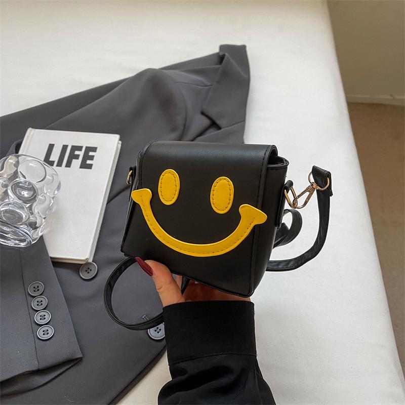 Cute Small Smile Face Color Block Pu Shoulder Bag With Magnetic Closure