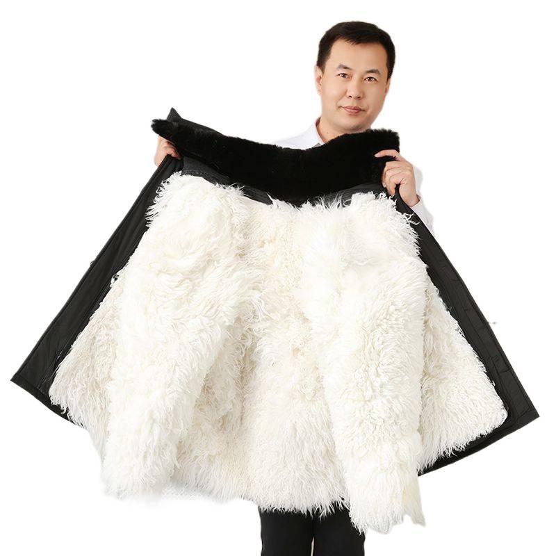 Herren Schaffell gefütterte Lederjacke - Warmer verdickter Leder Wollmantel