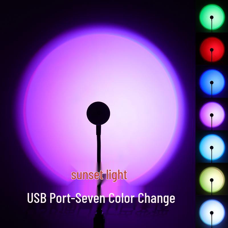 USB Moon & Sunset Rainbow Projector Lamp - Seven-Color Live Atmosphere Light
