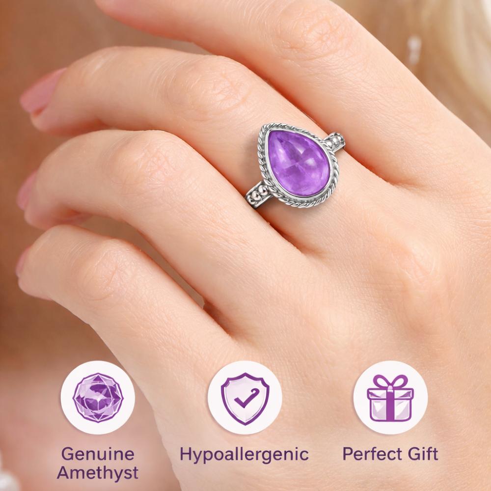 Amethyst Ring Shrisha Jewels 925 Sterling Silver Purple Pear Cut Women Jewelry