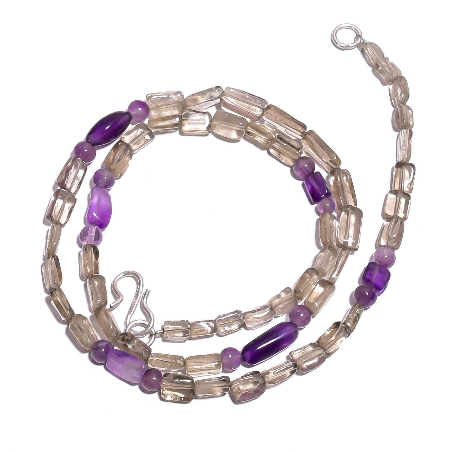 

Natural Smoky Quartz Amethyst Gemstone Smooth Beads Necklace 17 UB-4295 UB-4295