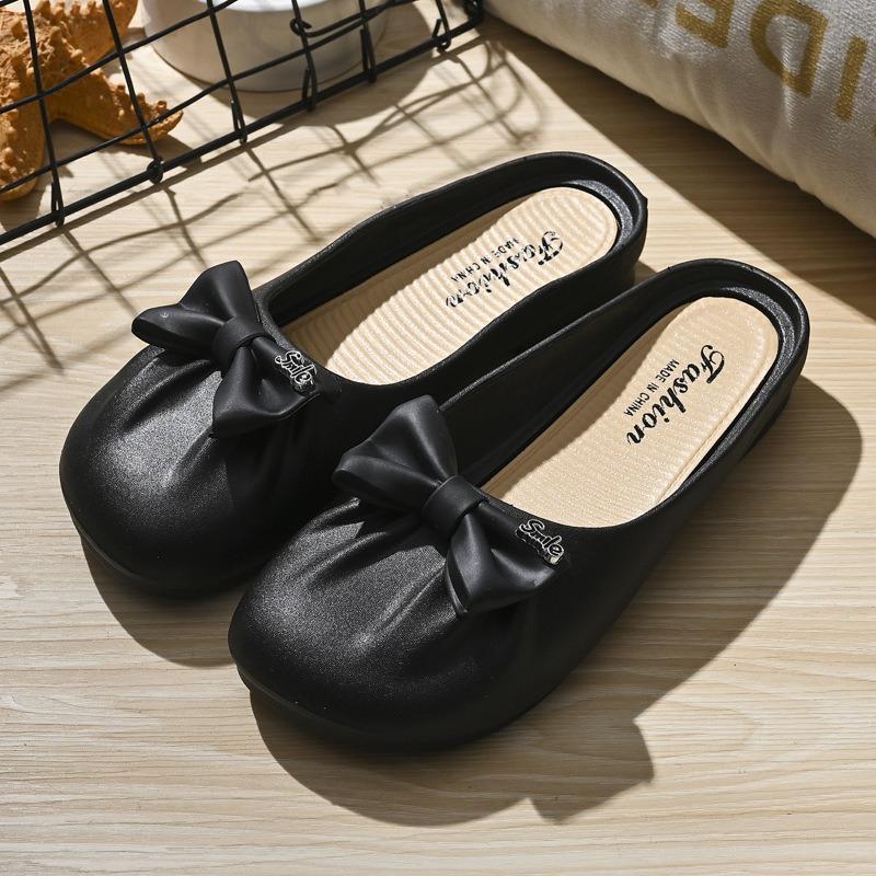 

Women s Bowknot Decor Casual Mule Slippers Comfortable Closed Toe Slip-on Shoes Lightweight Indoor Outdoor Flat Sandals 36 чёрный