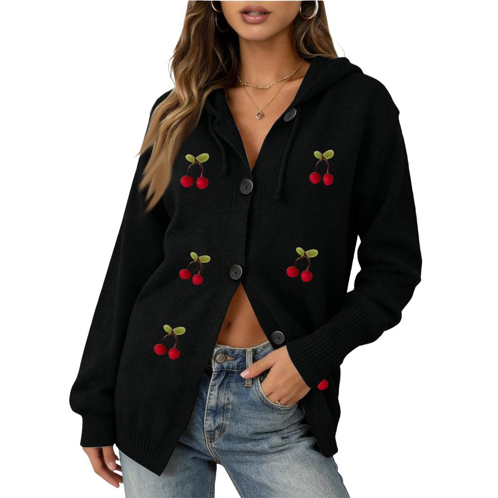 Cardigan con Cappuccio da Donna con Abbottonatura Frontale e Cintura da Legare per l'Uso Quotidiano Casual