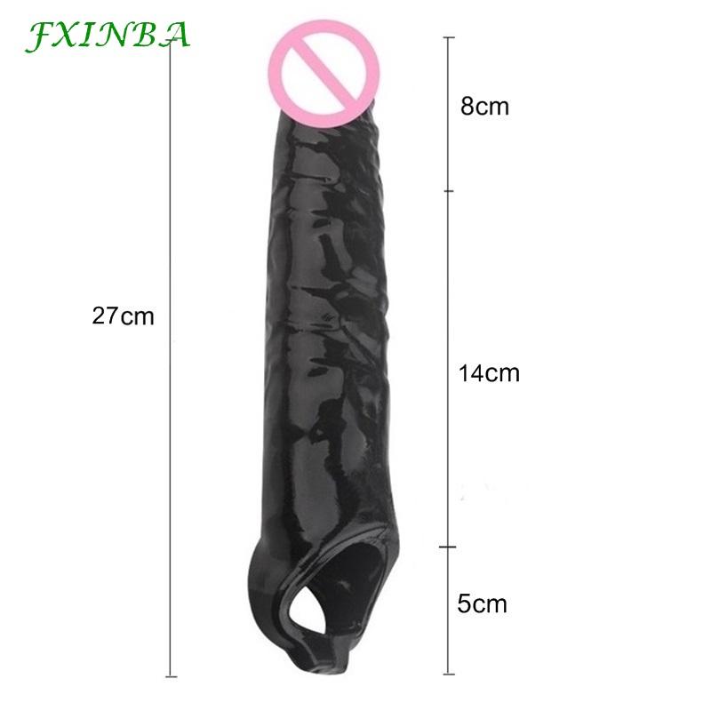 FXINBA 24/28cm Realistic Penis Sleeve Extender Huge Cock Enlargement Sex Toy For Men Delay Reusable