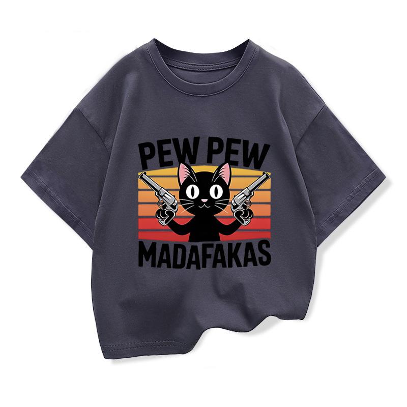 Kids Clothing Tees Summer Funny Cartoon Cat Graphic Fashion Short Sleeve T-shirt Popular Design Children's Loose T Shirts O-neck