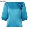 ZANZEA Women Casual Off Shoulder 3/4 Sleeve Satin Blouse