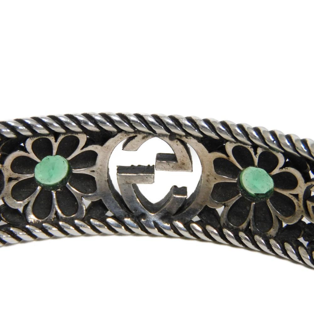 Used 9539 Flower Crystal Bangle 607107 J7457 8137 7986 16 Double G Arabesque Smoked Finish Interlocking G Ag925 Women's
