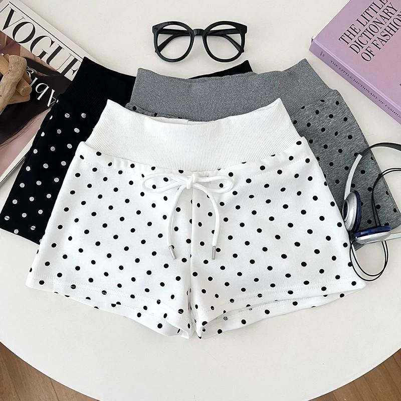Nuovi Pantaloncini Sportivi a Pois con Coulisse Donna Estate Versatili Slim-fit Casual Pantaloni Dritti