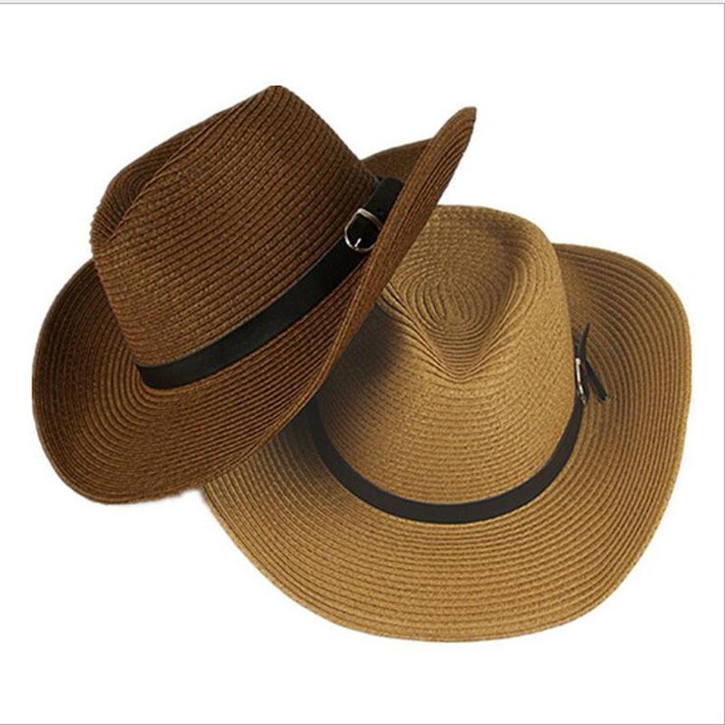 Cowboy Straw Hat With Wide Brim For Summer Outdoor Sunshade And Casual Wear