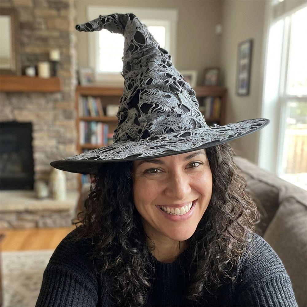 Tall Pointed Cone Top Ripped Tattered Witch Hat Gothic Cosplay Witch Cap  Cosplay Events