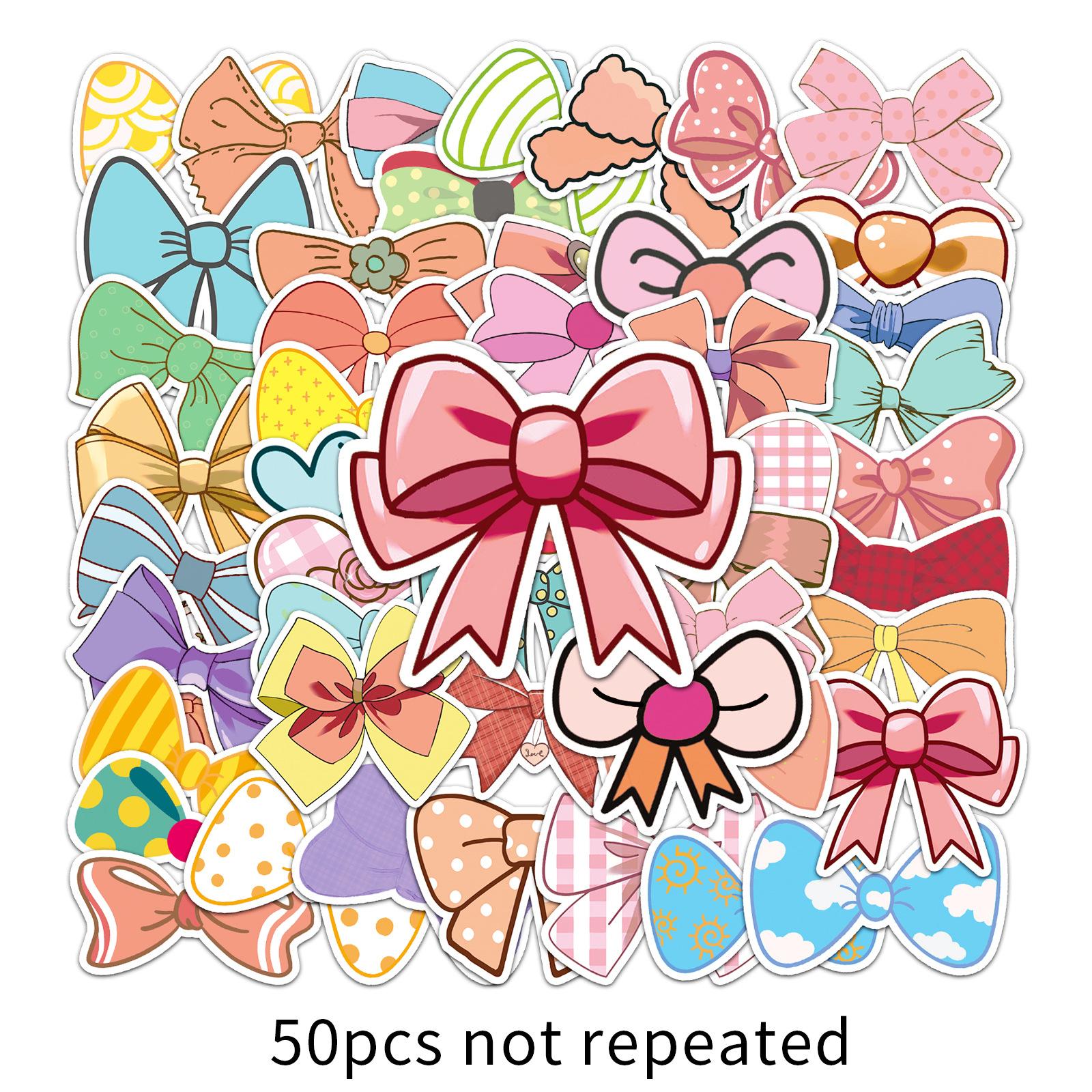 

50 Bow Doodle Cartoon Girl Fresh PVC Waterproof DIY Skateboard Water Cup Suitcase Sticker