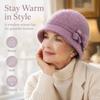 Fleece Lined Elderly Hat Soft Knit Knitted Cap Classic Style Women Bucket Hat  Cold Weather
