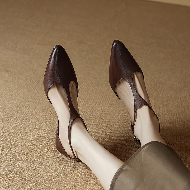 Fashion 2024 New Summer Sandals Cover Toe Sandals Pointed Toe High Heels Sandals for Women Handmade Women shoes Retro Stiletto Brown