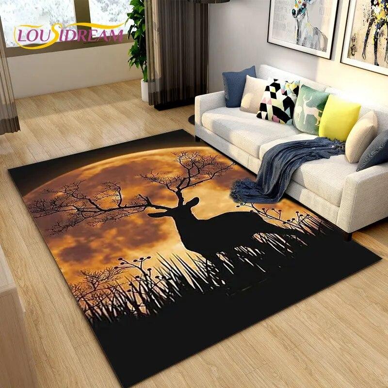 3D Cartoon Nordic Elk Reindeer Area Rug,Carpet Rug for Living Room Bedroom Sofa Doormat Decoration,Child Play Non-slip Floor Mat