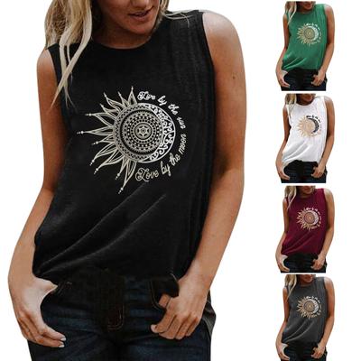 Women's New  Sun And Moon Printing Sleeveless Casual Loose Vest Tops