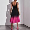 Women's Sleeveless Square Neck Gradient Pleated Midi Dress