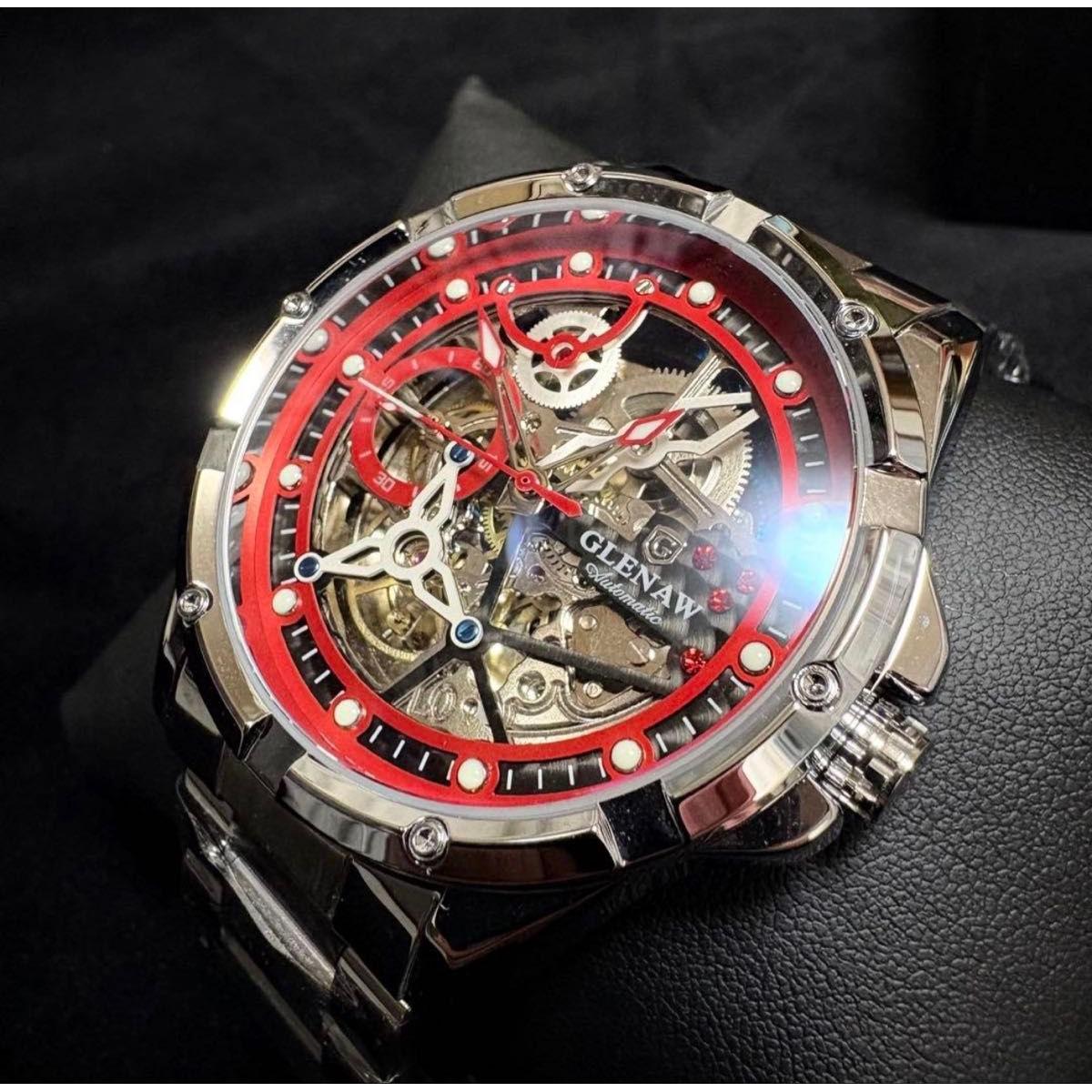 Used Automatic watch double-sided skeleton watch red red